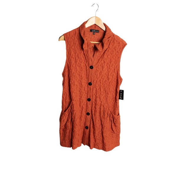 Tops - Yushi Womens M Crinkle Tunic Sleeveless Top Rust/Red Stretch Artsy Unique